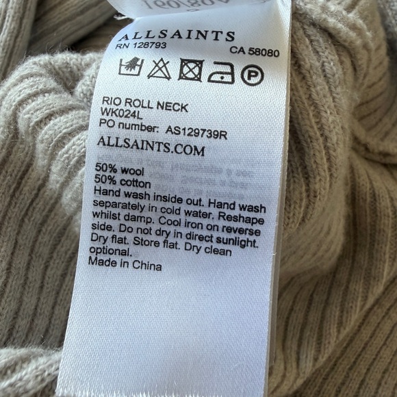 AllSaints Rio Roll Neck Ribbed Sweater | Wool/Cotton | Hi-Low - Picture 3 of 3